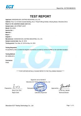 Certificat de test EK IP66